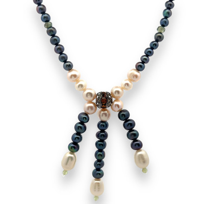 Natural Multi Tourmaline Pearl Peridot Semi Precious Necklace For Vitality, Joy & Emotional Clarity