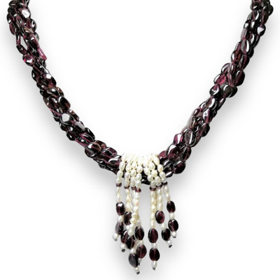 Garnet Natural Mani & Pearl Gemstone Handmade Necklace