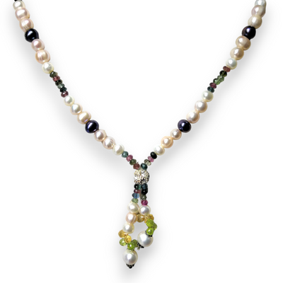 Natural Multi Tourmaline Pearl Citrine Peridot Natural Multi Colored Gemstone Necklace Jewelry For Harmony, Success & Renewal