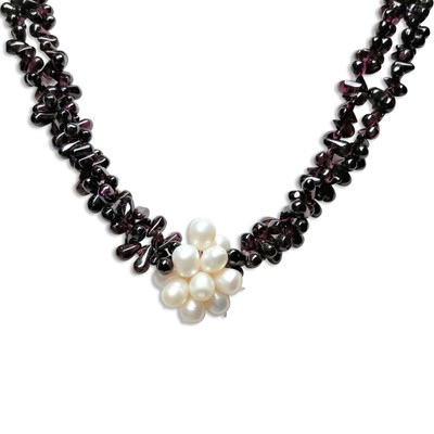 Garnet Natural Drop & Pearl Oval Gems Handmade Necklace