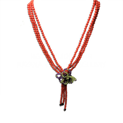 Natural Handmade Necklace 16"-18" Coral, Amethyst, Peridot, Garnet Gemstone Beads Jewellery