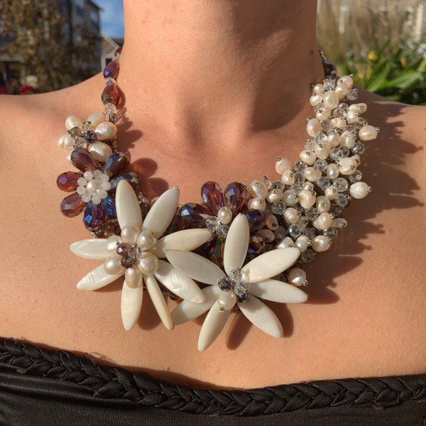 Sea Shell Three-Layer Rose Flowers Pendant Jewelry 