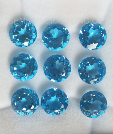 Natural Topaz Round Facet Cut 10X10mm Swiss Blue Color VVS Clarity