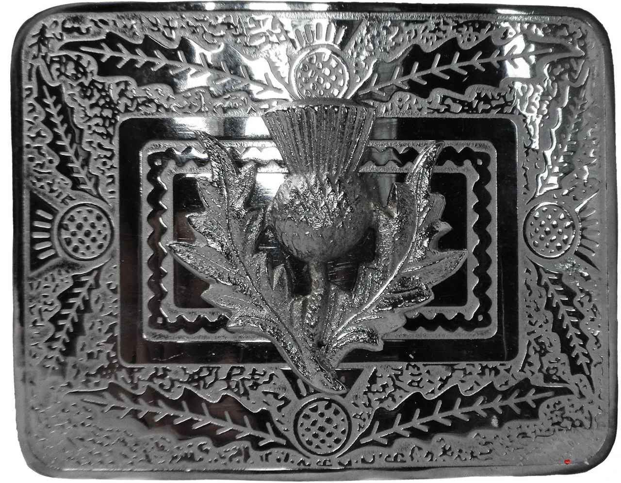 Kilt Belt Buckle Raised Thistle Chrome Finish