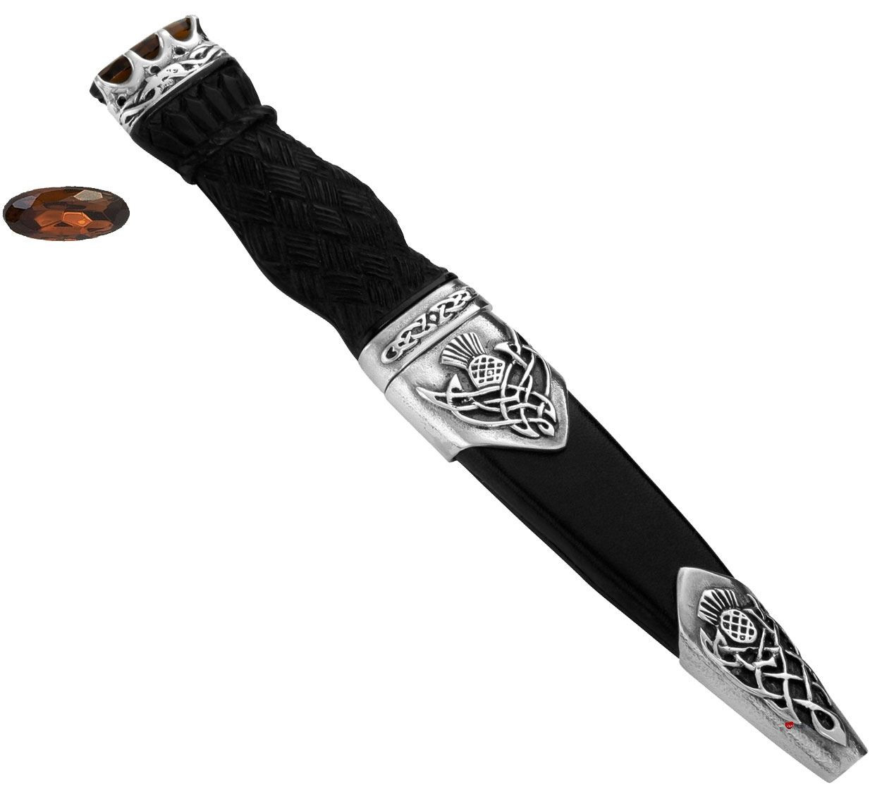 Sgian Dubh Thistle Inserts Stone Capped Hand carved Mahogany Handle