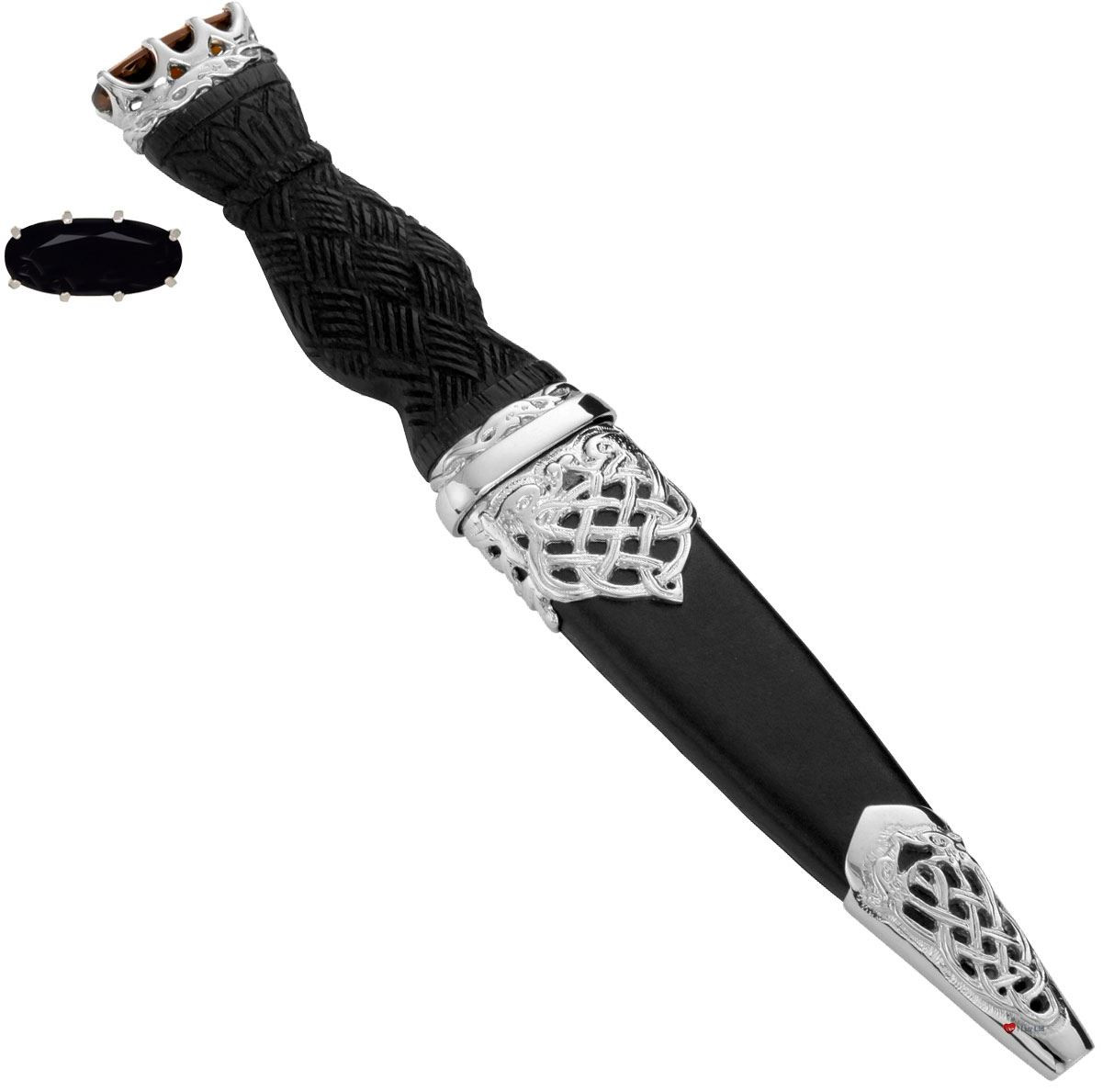 Sgian Dubh Plated Open Knot and Onyx Hued Cap on Weave Handle
