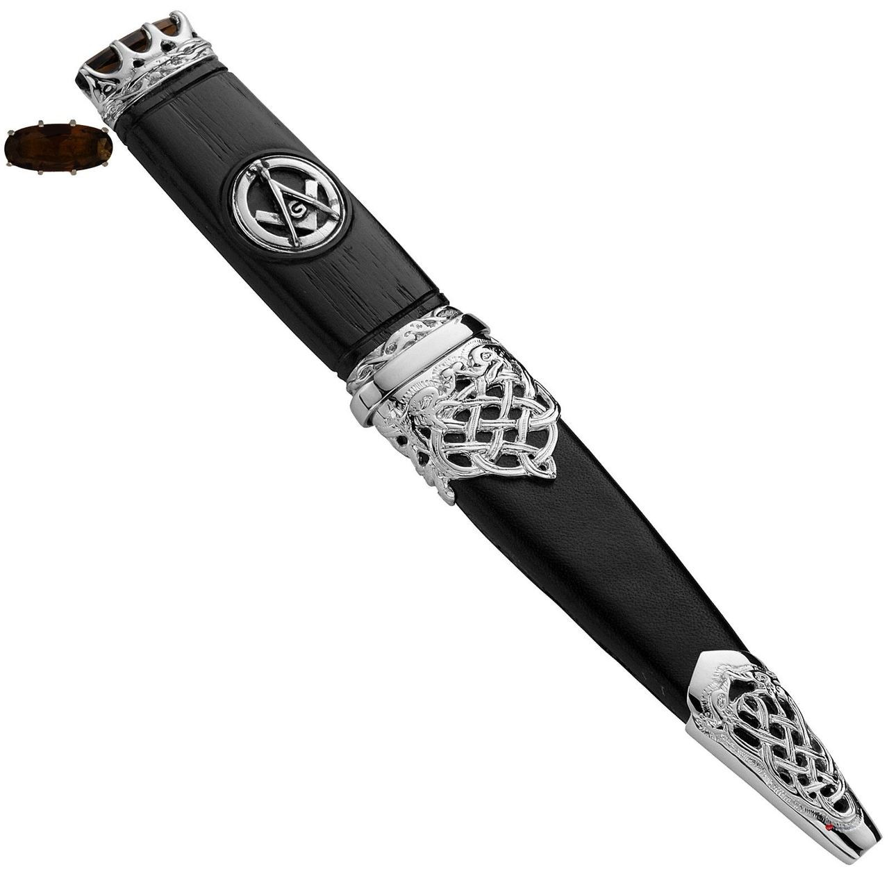 Sgian Dubh Celtic Inserts and Smokey Quartz Hued Top Stone