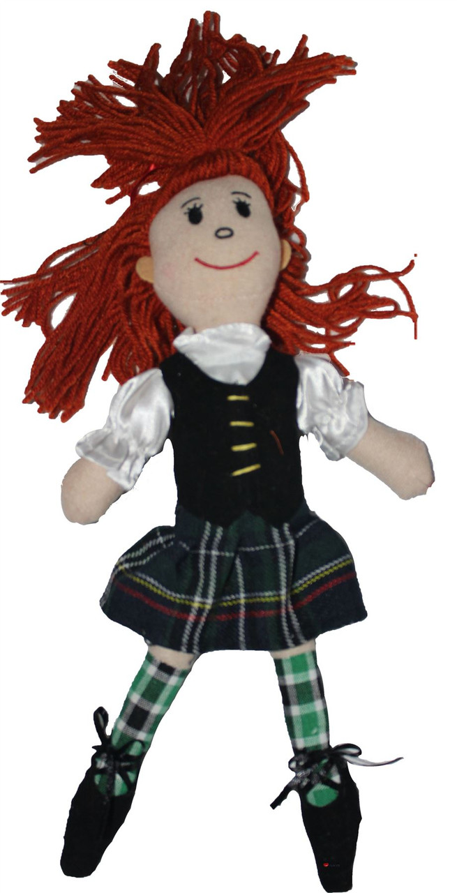 Kayleigh Highland Dancer Childrens Soft Toy With Red Hair and Red Tartan Dress