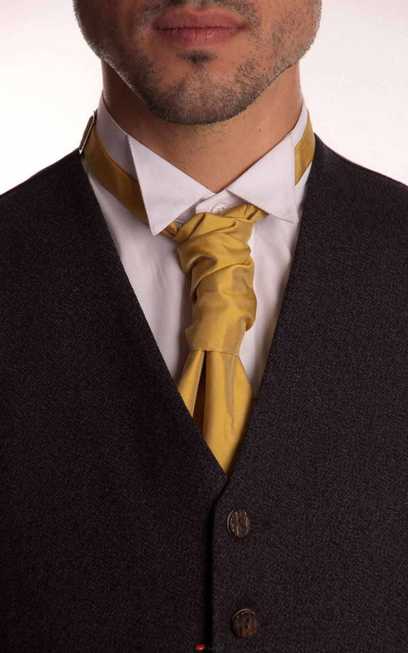 Gents Traditional Scottish Ruche Cravat Satin Tie Wedding Groom Silver Grey