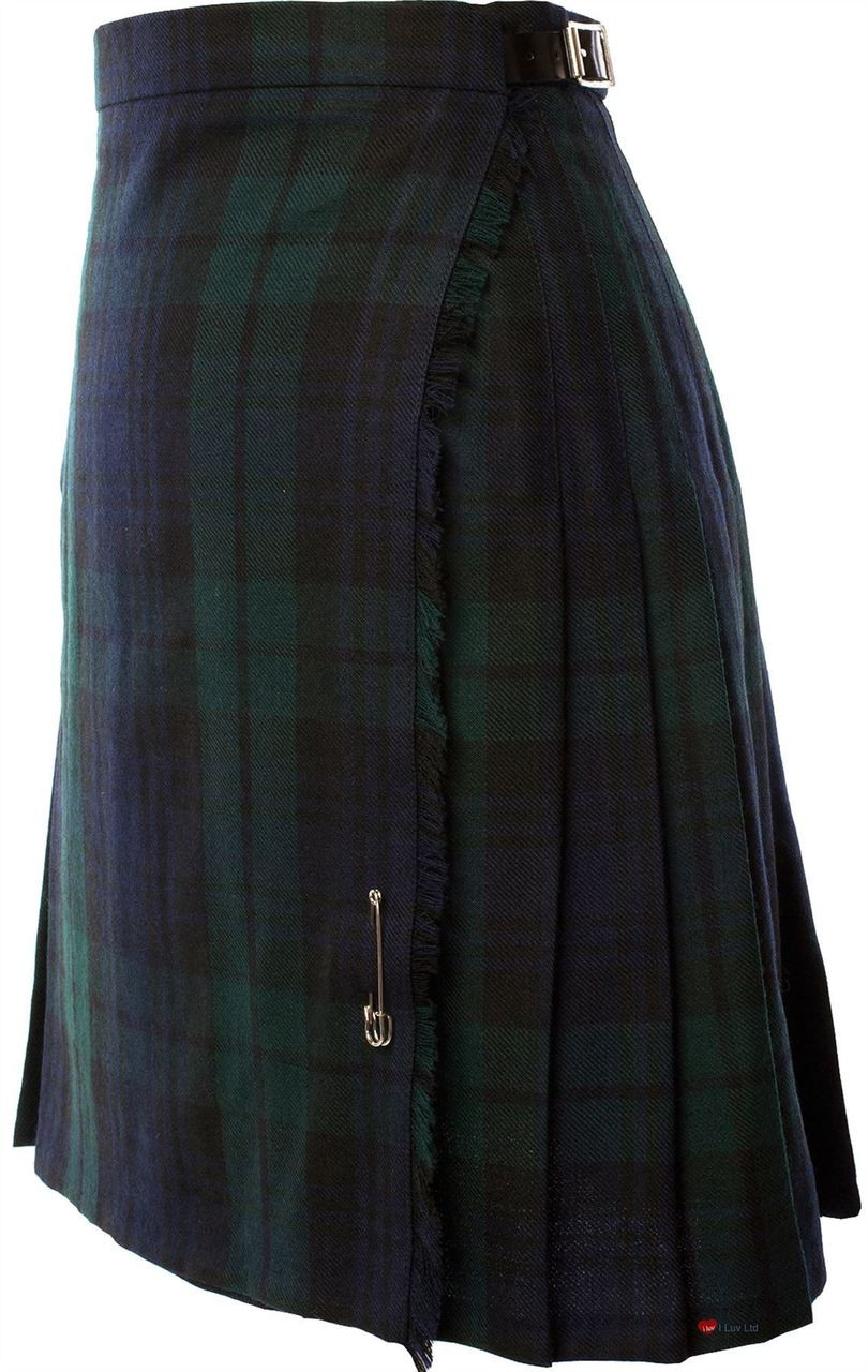 Ladies Knee Length Kilt Skirt Black Watch Tartan Polyester Mix
