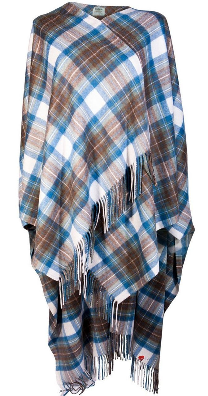 Ladies Luxurious Cashmere Cape in Stewart Muted Blue Tartan