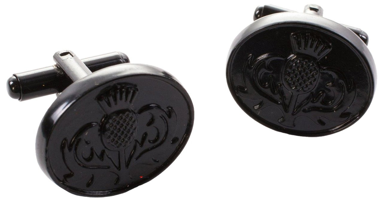 Mens Cufflinks with Thistle Design Jet Black