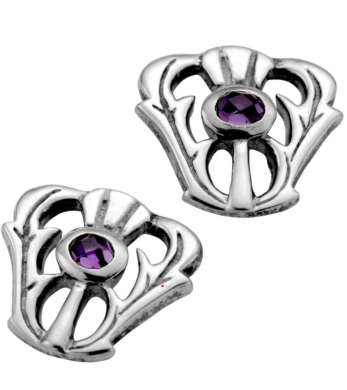 Sterling Silver Thistle Taper Amethyst Set Earrings 10mm