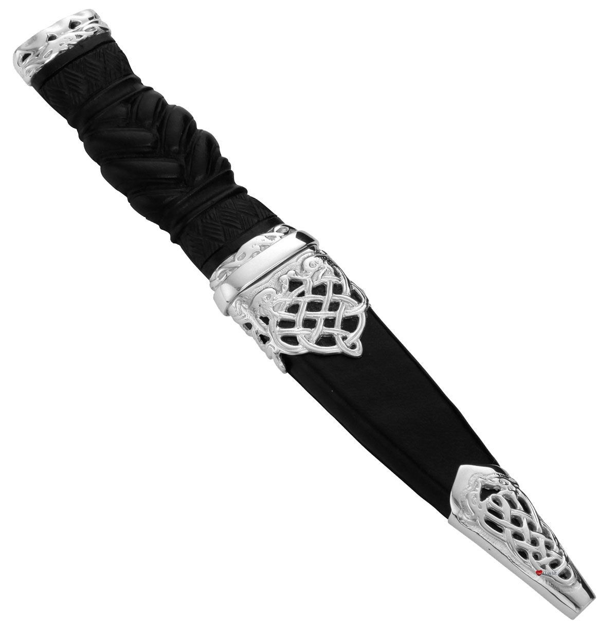 Sgian Dubh Sterling Silver Celtic Serpents and Silver Capped