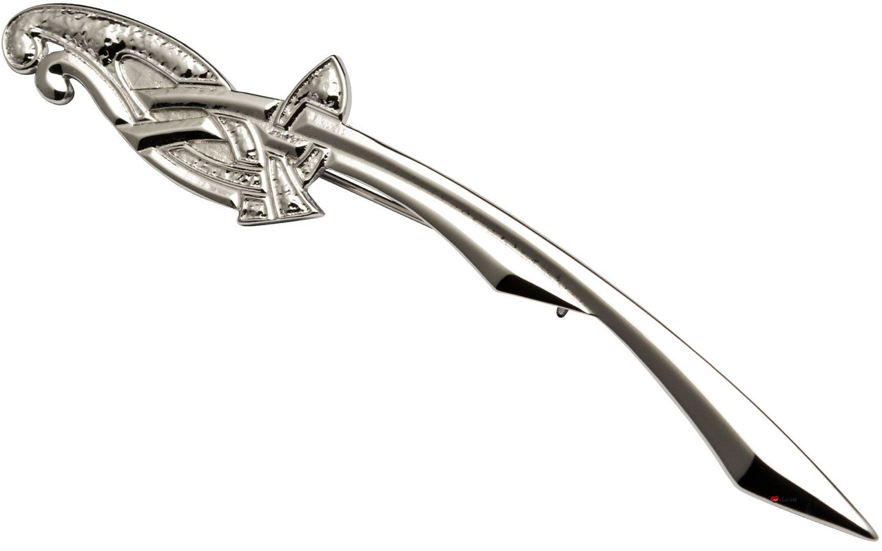 Kilt Pin Plated Bright Palladium Celtic Interlace Design 100mm
