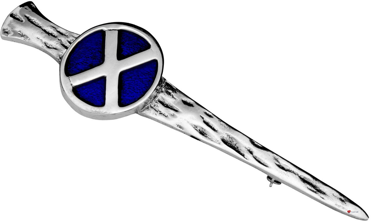 Kilt Pin Plated Palladium Staghorn Texture Oval Saltire 90mm