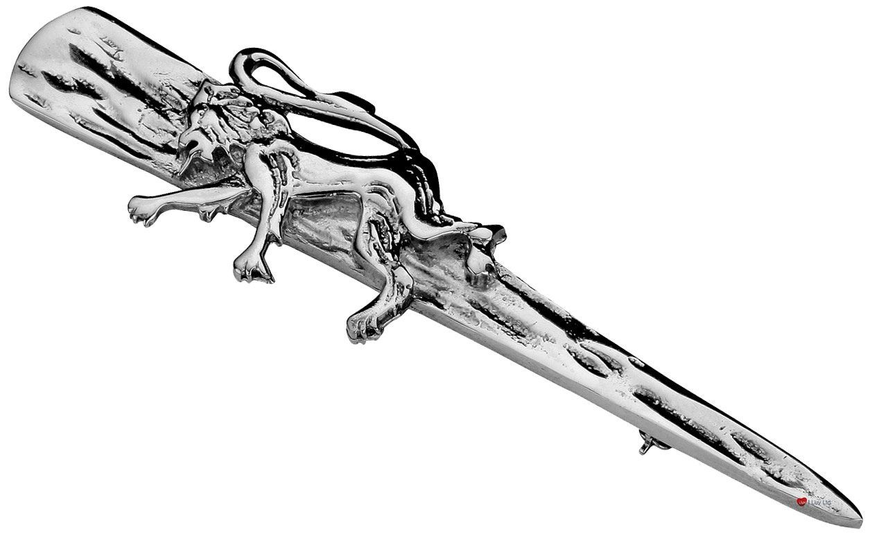 Kilt Pin Plated Palladium Staghorn Texture Lion Rampant 90mm