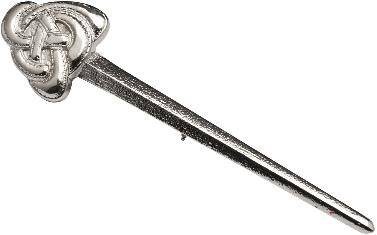 Kilt Pin Plated Bright Palladium Celtic Triangular Knot 100mm