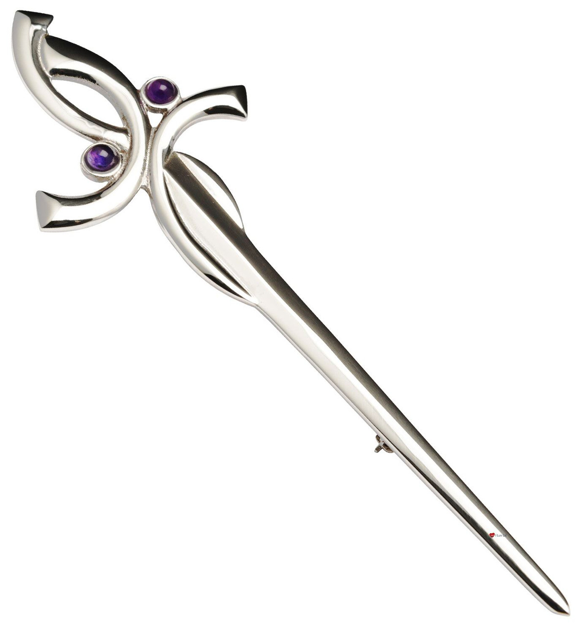 Kilt Pin Sterling Silver Inspired Design Amethyst Hued Stones 125mm