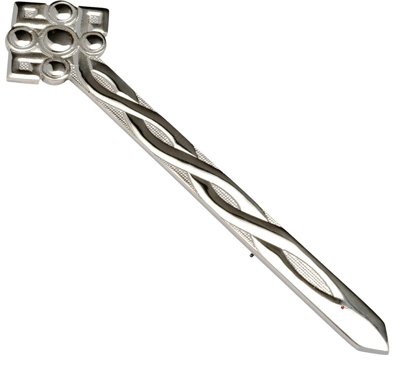 Kilt Pin Sterling Silver Modern Celtic Weave Amethyst Hued Stones 110mm