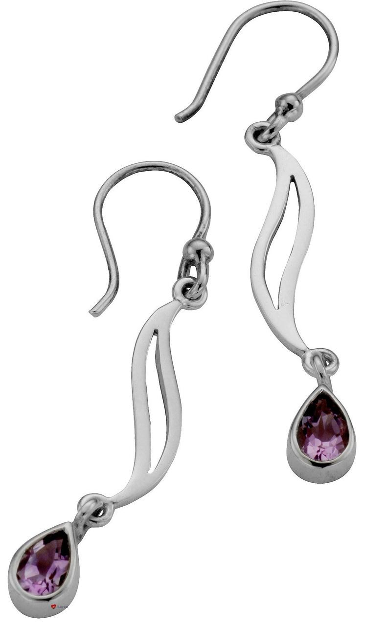 Earrings Sterling Silver Pierced Fitting Drop Teardrop Amethyst