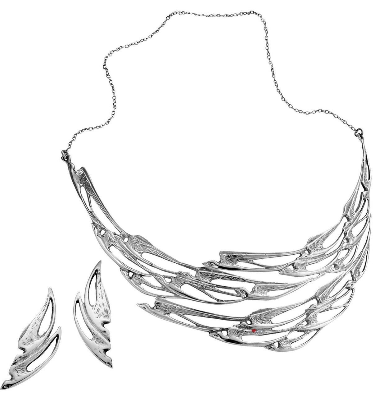 Set Necklace Earrings Sterling Silver Flight Swallows Collection