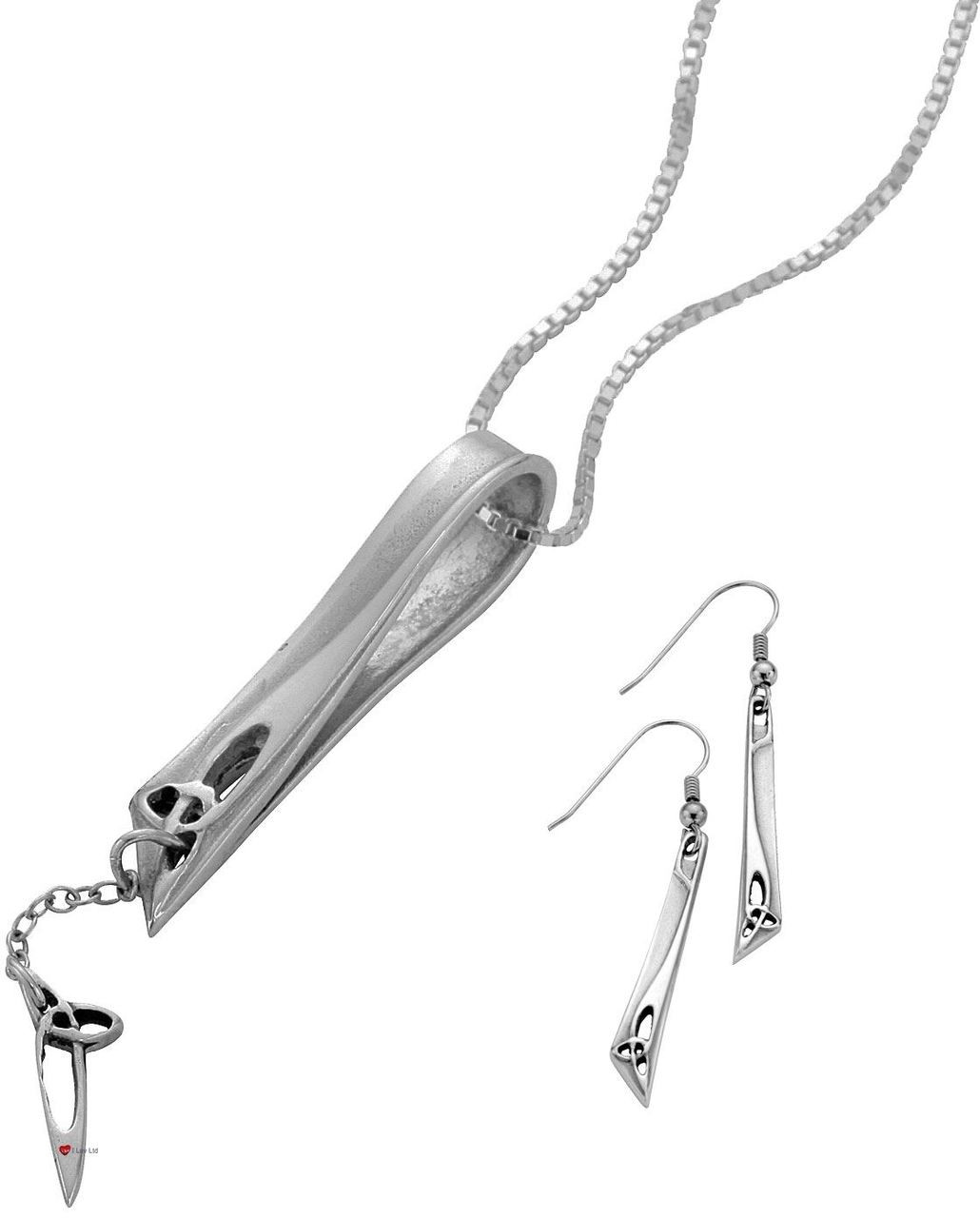 Set Pendant Pierced Fit Drop Earrings Sterling Silver Celtic Trefoil