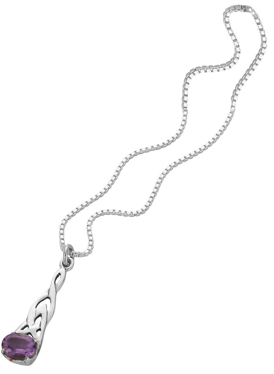 Pendant Sterling Silver in Celtic Drop Style with Amethyst Stone