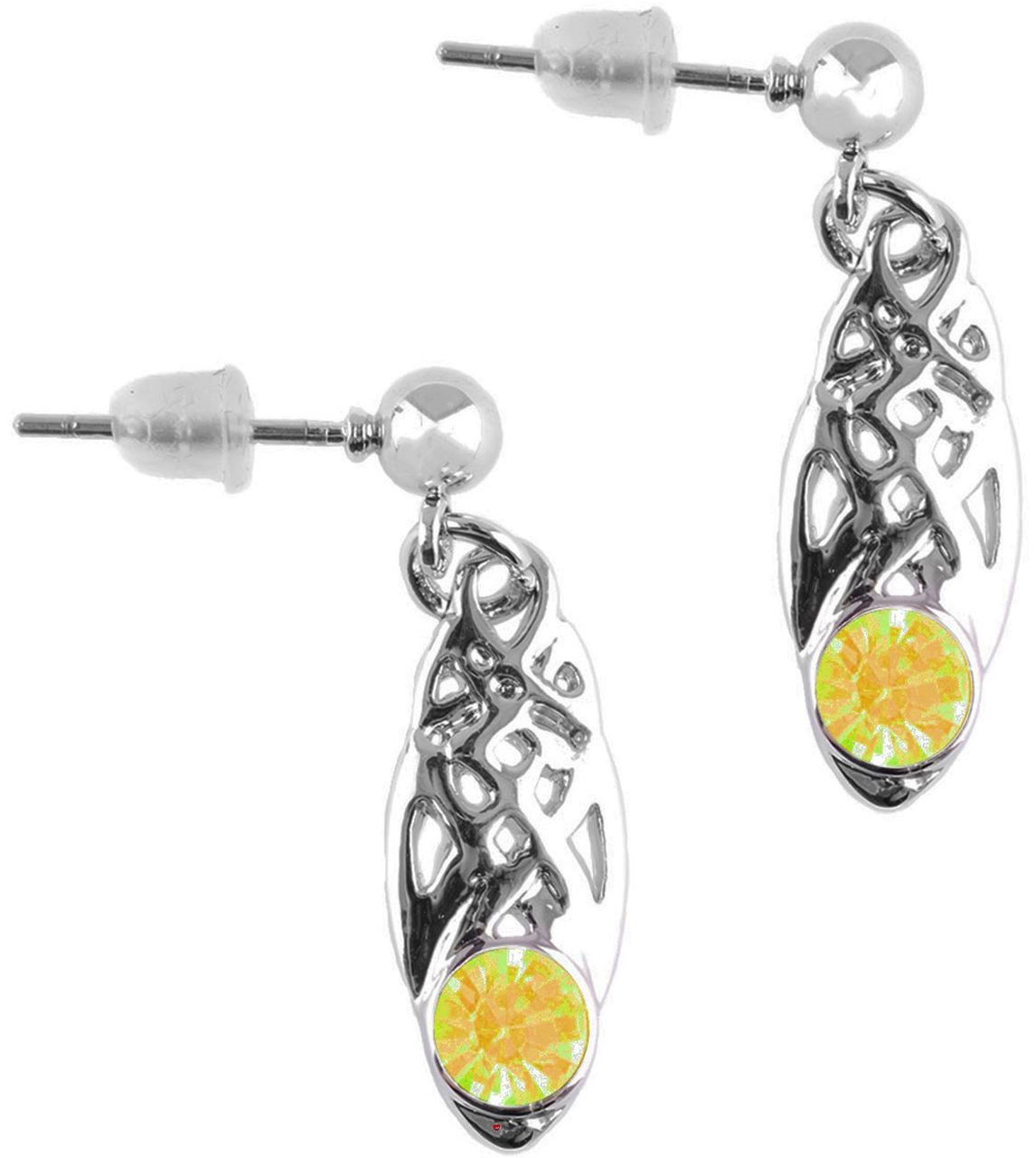 Celtic Birthstone Drop Earrings August Jewellery Silver Plated Yellow Stone Scottish Gift