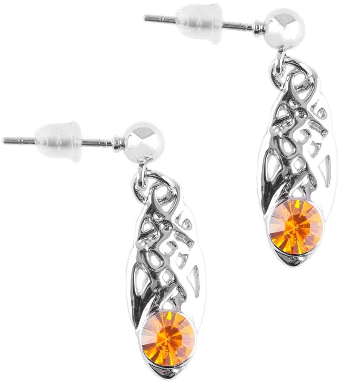 Celtic Birthstone Drop Earrings November Jewellery Silver Plated Orange Stone Scottish Gift