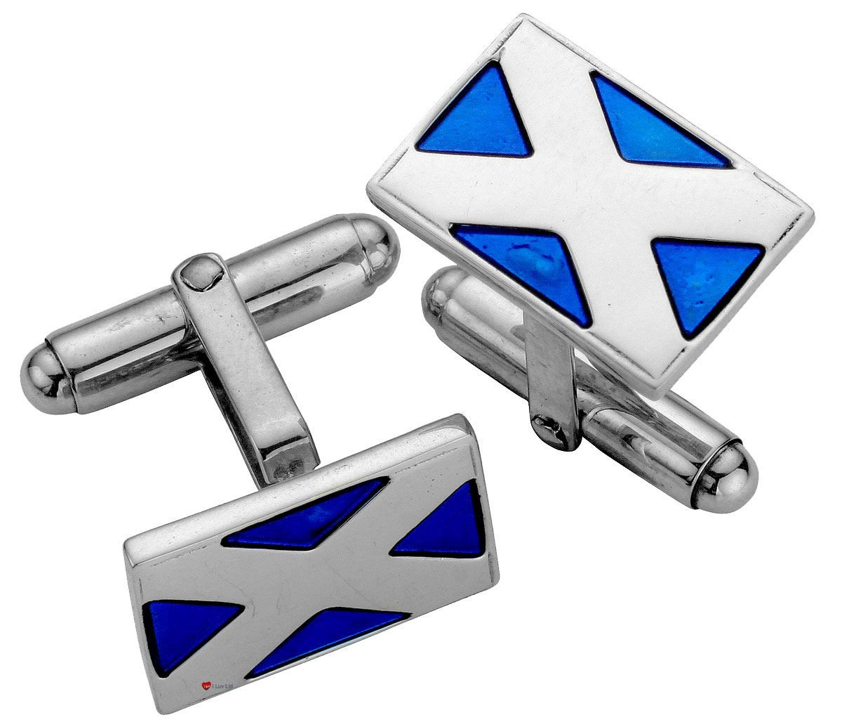Cufflinks Sterling Silver Rectangular Blue Enamelled Scottish Saltire