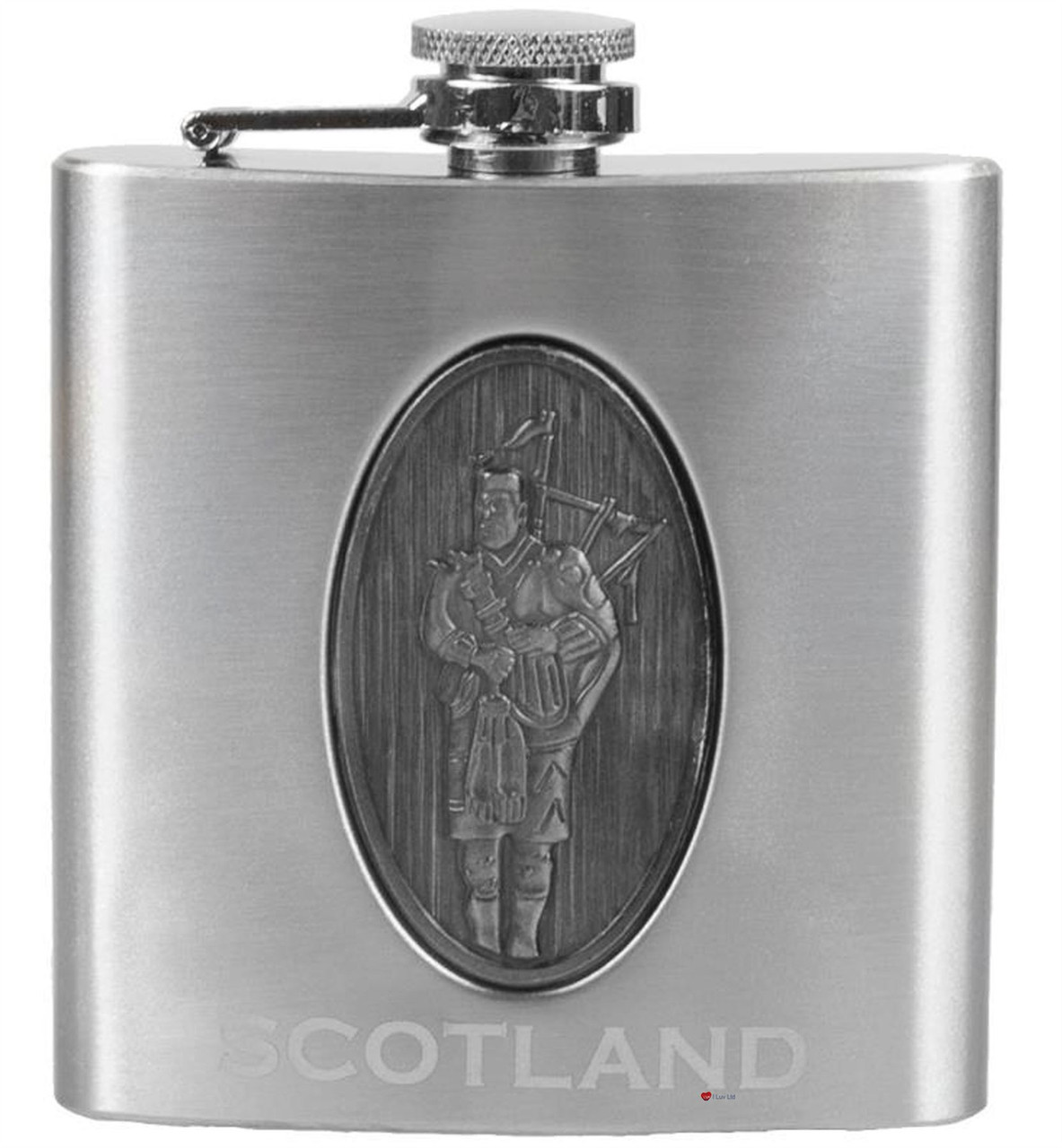 6oz Hip Flask With Two 1oz Shot Glasses And Small Funnel With Piper Design