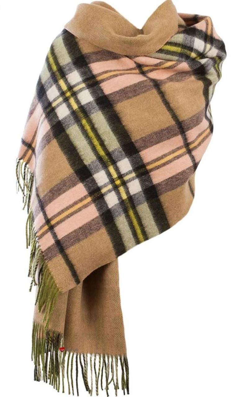 Lambswool Double Faced Stole In Sherwood Gold Check Design 73 cm Wide