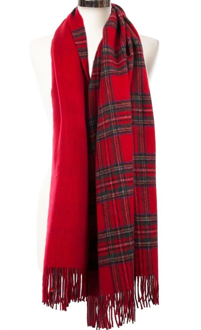 Lambswool Double Faced Stole In Stewart Royal Tartan Design 73 cm Wide