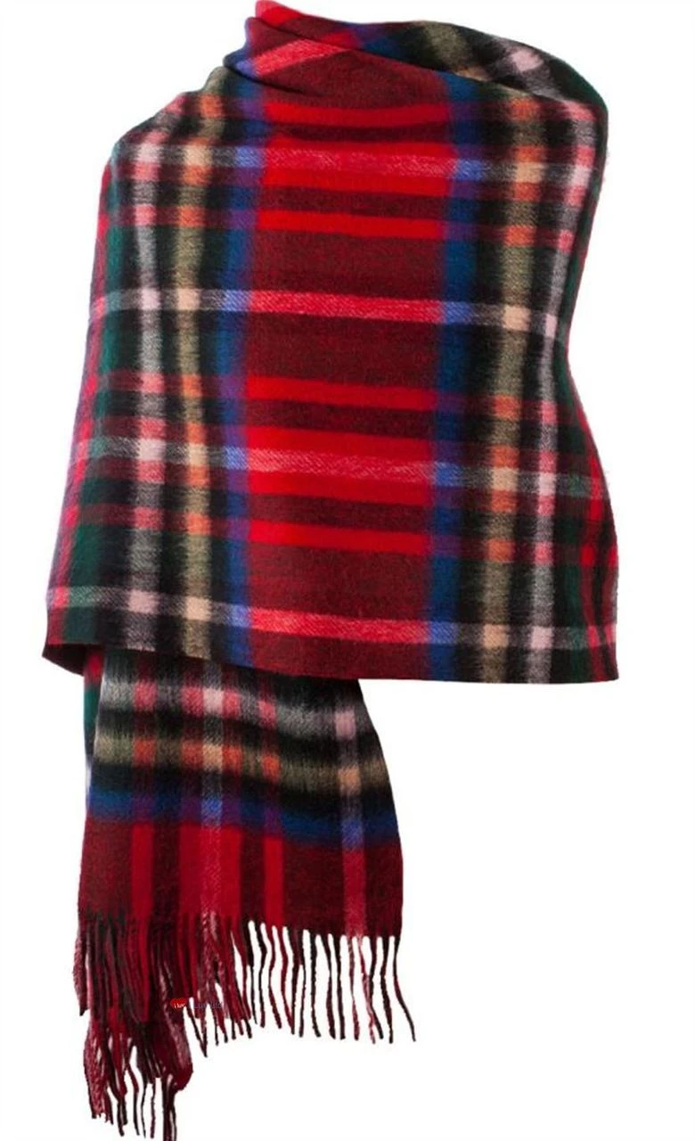 Lambswool Double Faced Stole In Exploded Stewart Royal Tartan Design 73 cm Wide