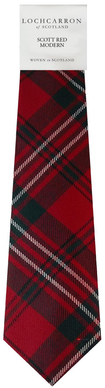 Mens Neck Tie Scott Red Modern Tartan Lightweight Scottish Clan Tie