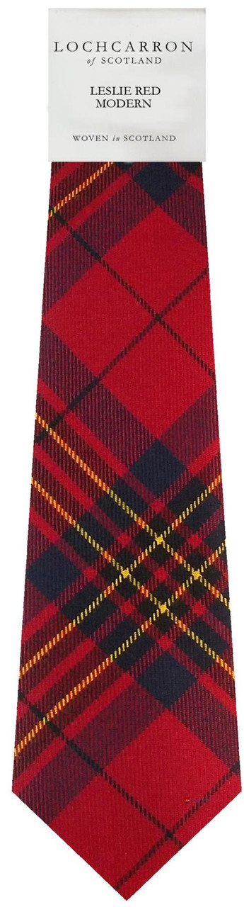 Mens Neck Tie Leslie Red Modern Tartan Lightweight Scottish Clan Tie