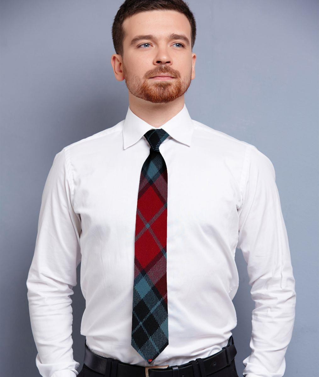 Mens Neck Tie Thompson Red Modern Tartan Lightweight Scottish Clan Tie