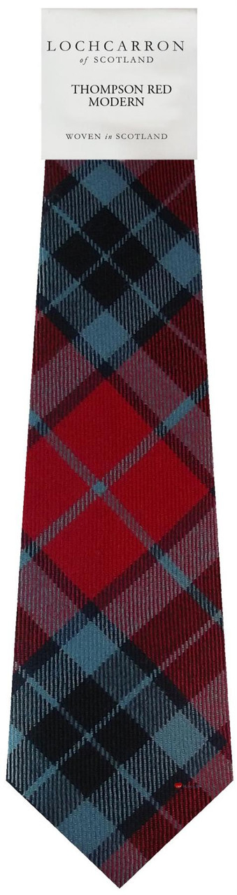 Mens Neck Tie Thompson Red Modern Tartan Lightweight Scottish Clan Tie