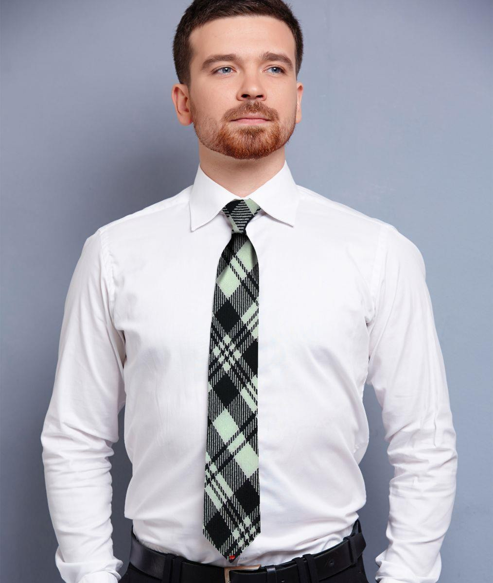 Mens Neck Tie Scott Black and White Modern Tartan Lightweight Scottish Clan Tie
