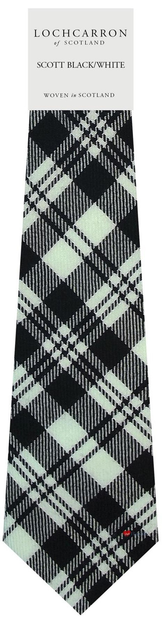 Mens Neck Tie Scott Black and White Modern Tartan Lightweight Scottish Clan Tie