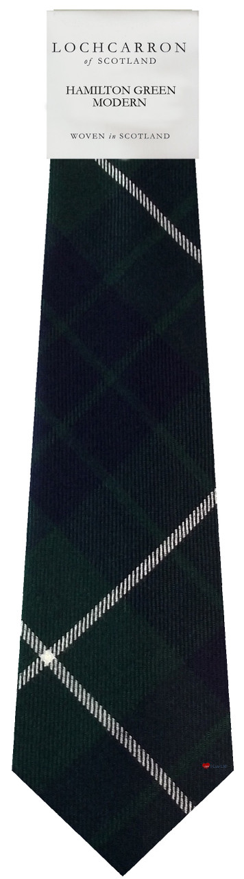 Mens Neck Tie Hamilton Green Modern Tartan Lightweight Scottish Clan Tie