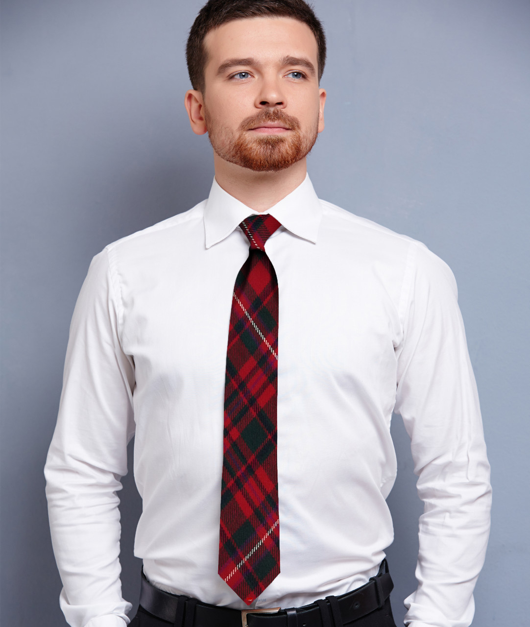 Mens Neck Tie MacKinnon Red Modern Tartan Lightweight Scottish Clan Tie