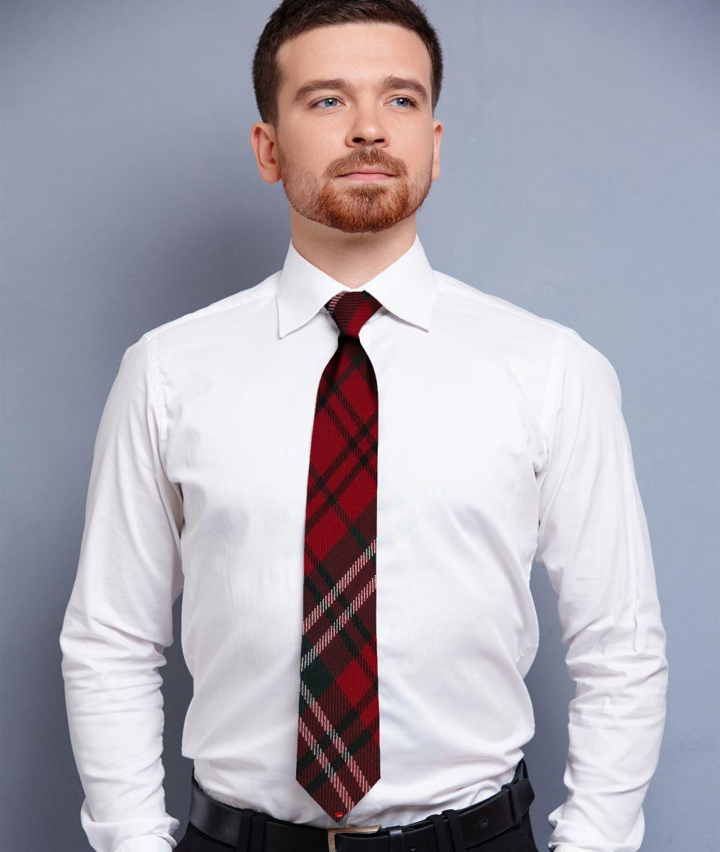 Mens Neck Tie Morrison Red Modern Tartan Lightweight Scottish Clan Tie