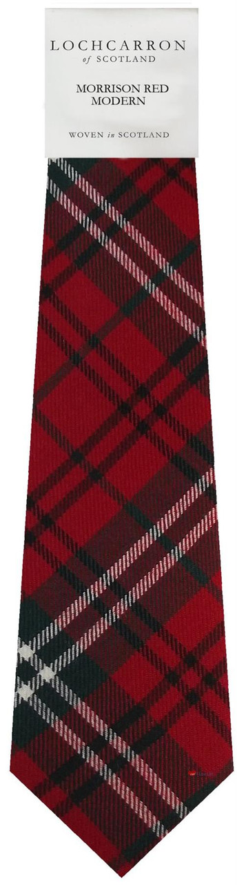 Mens Neck Tie Morrison Red Modern Tartan Lightweight Scottish Clan Tie