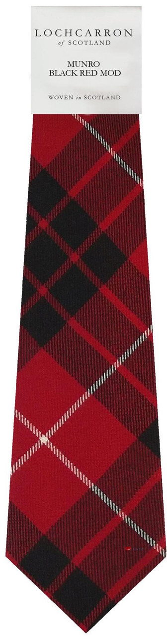 Mens Neck Tie Munro Black and Red Modern Tartan Lightweight Scottish Clan Tie
