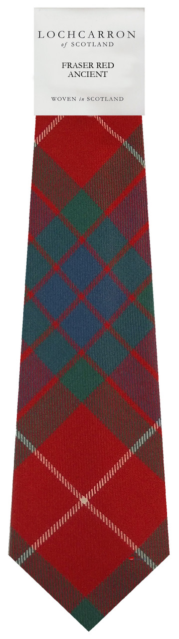 Mens Neck Tie Fraser Red Ancient Tartan Lightweight Scottish Clan Tie
