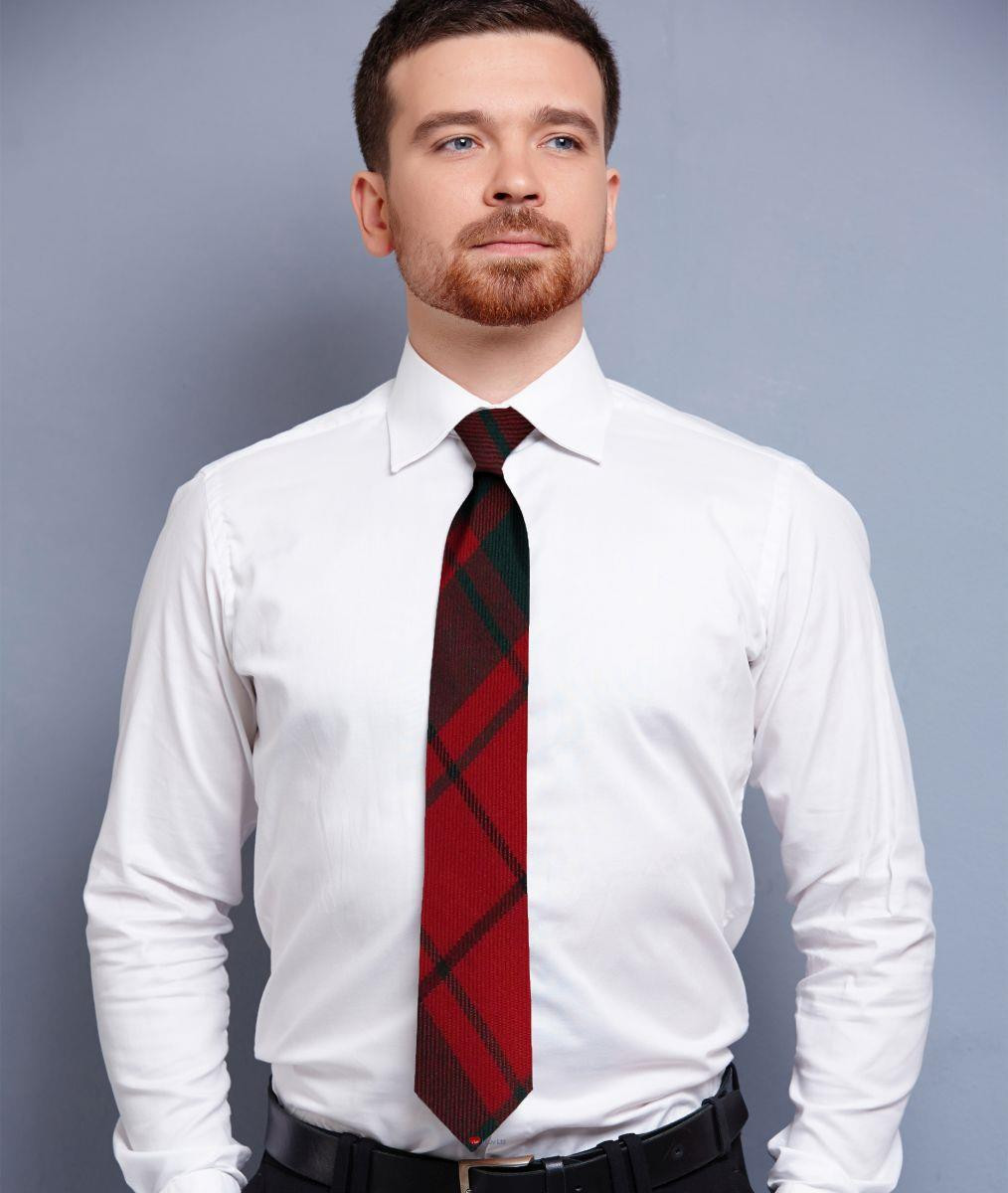 Mens Neck Tie MacDonald Of The Isles Red Modern Tartan Lightweight Scottish Clan Tie