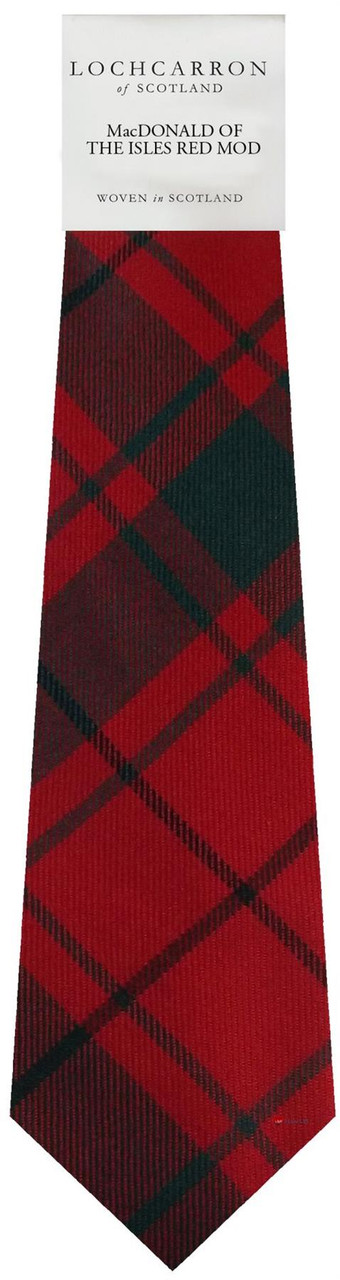 Mens Neck Tie MacDonald Of The Isles Red Modern Tartan Lightweight Scottish Clan Tie