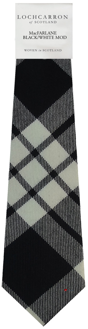 Mens Neck Tie MacFarlane Black and White Modern Tartan Lightweight Scottish Clan Tie